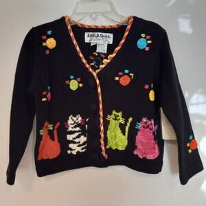 Girls' Black Jack B. Quick Cat Cardigan Sweater Size 4 NWT